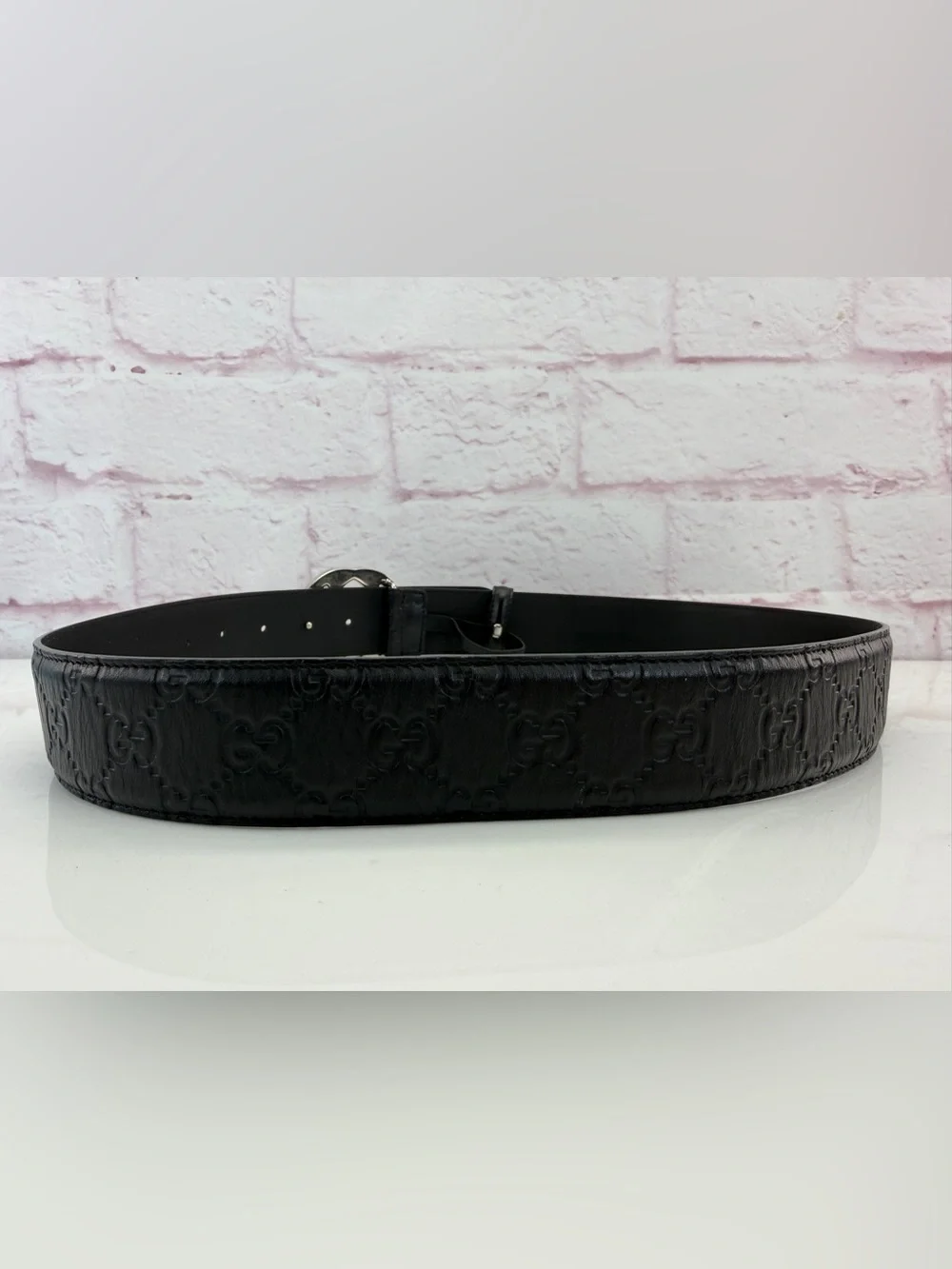 Authentic Gucci Guccissima Black Mens Leather Belt Gg Interlocking 90/36 411924